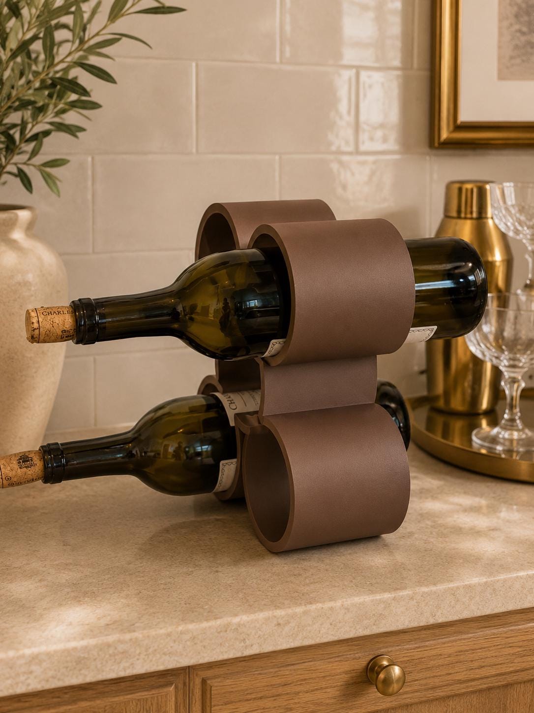 Modern Wine Rack, 3D Printed Wine Bottle Holder, Countertop Wine Storage, Minimalist Wine Organizer, Bar Cart Decor, Gift for Wine Lovers