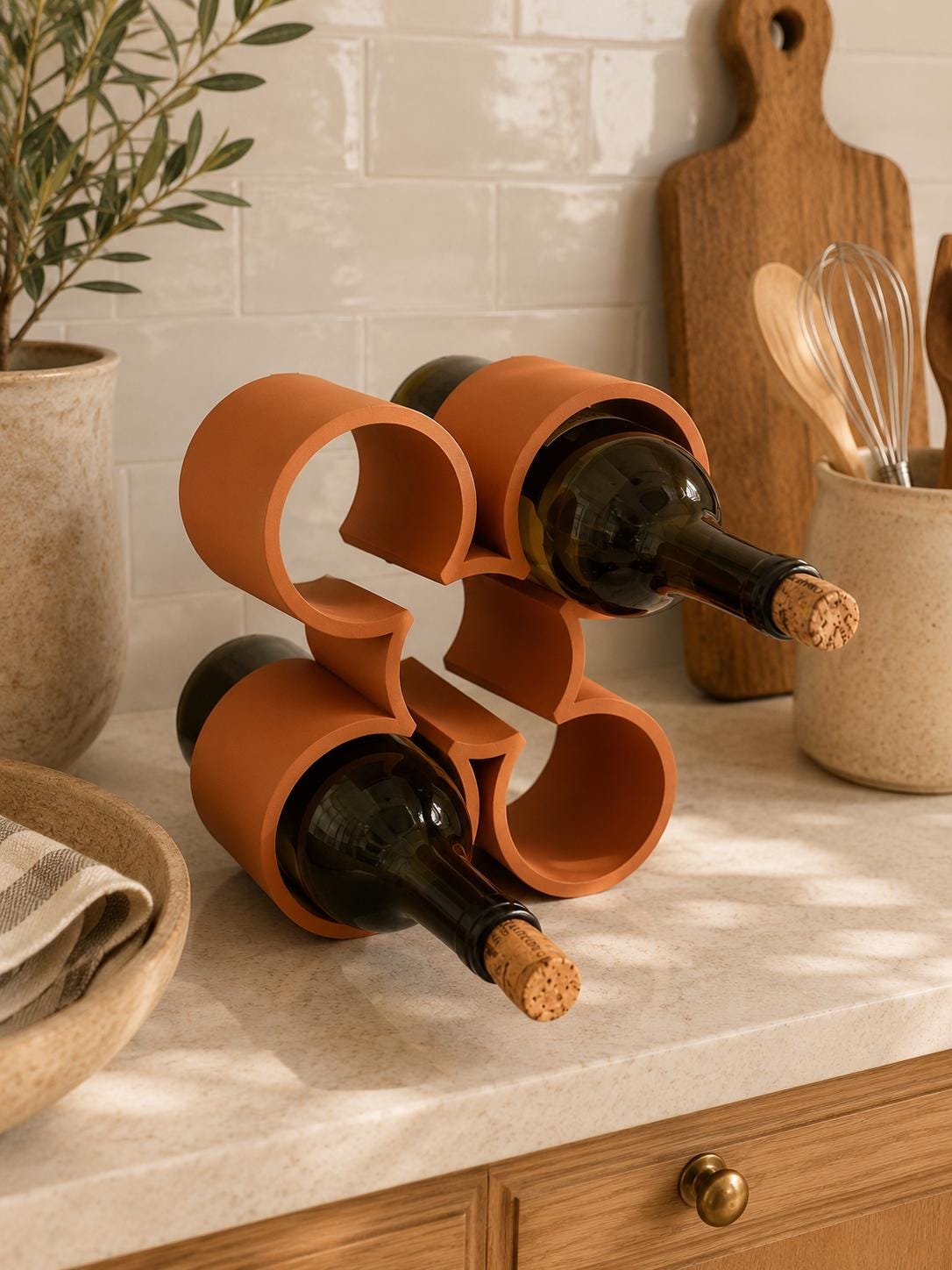 Modern Wine Rack, 3D Printed Wine Bottle Holder, Countertop Wine Storage, Minimalist Wine Organizer, Bar Cart Decor, Gift for Wine Lovers