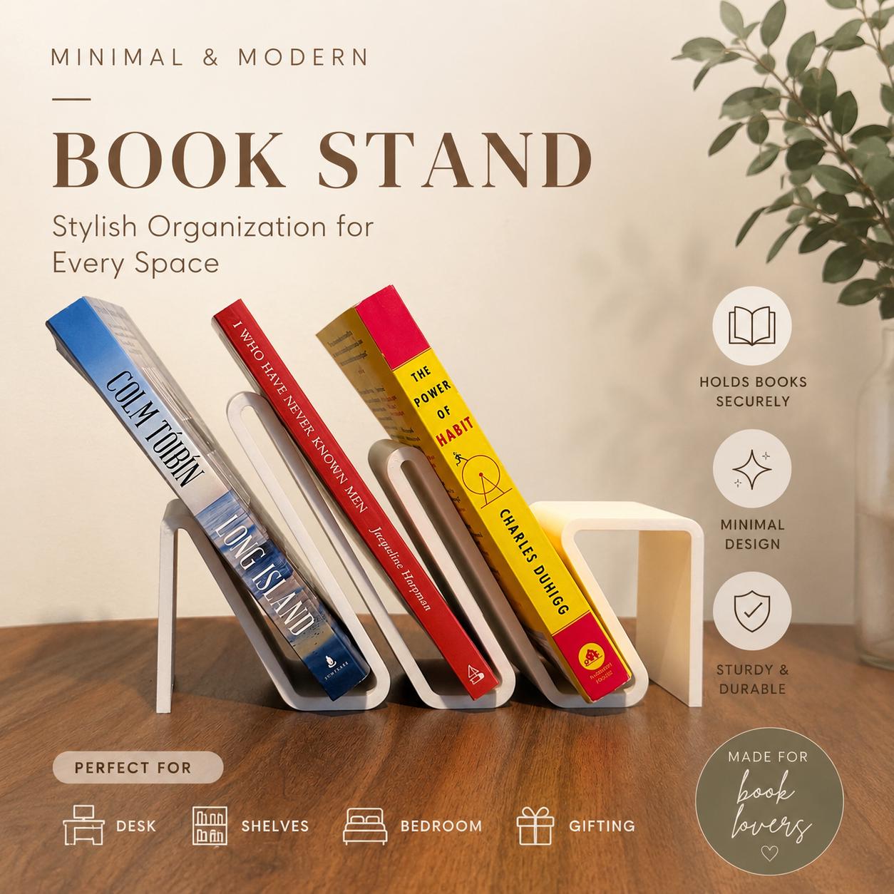 Modern Book Stand, 3D Printed Bookshelf, Minimalist Book Organizer, Desktop Book Holder, Book Storage, Home Office Decor