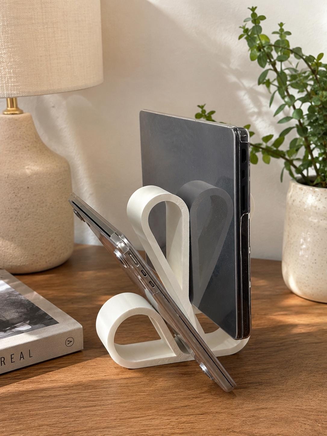 Laptop & Tablet Stand, Dual Laptop Holder, MacBook Dock, Vertical Desk Organizer, Minimalist Office Decor, Home Office
